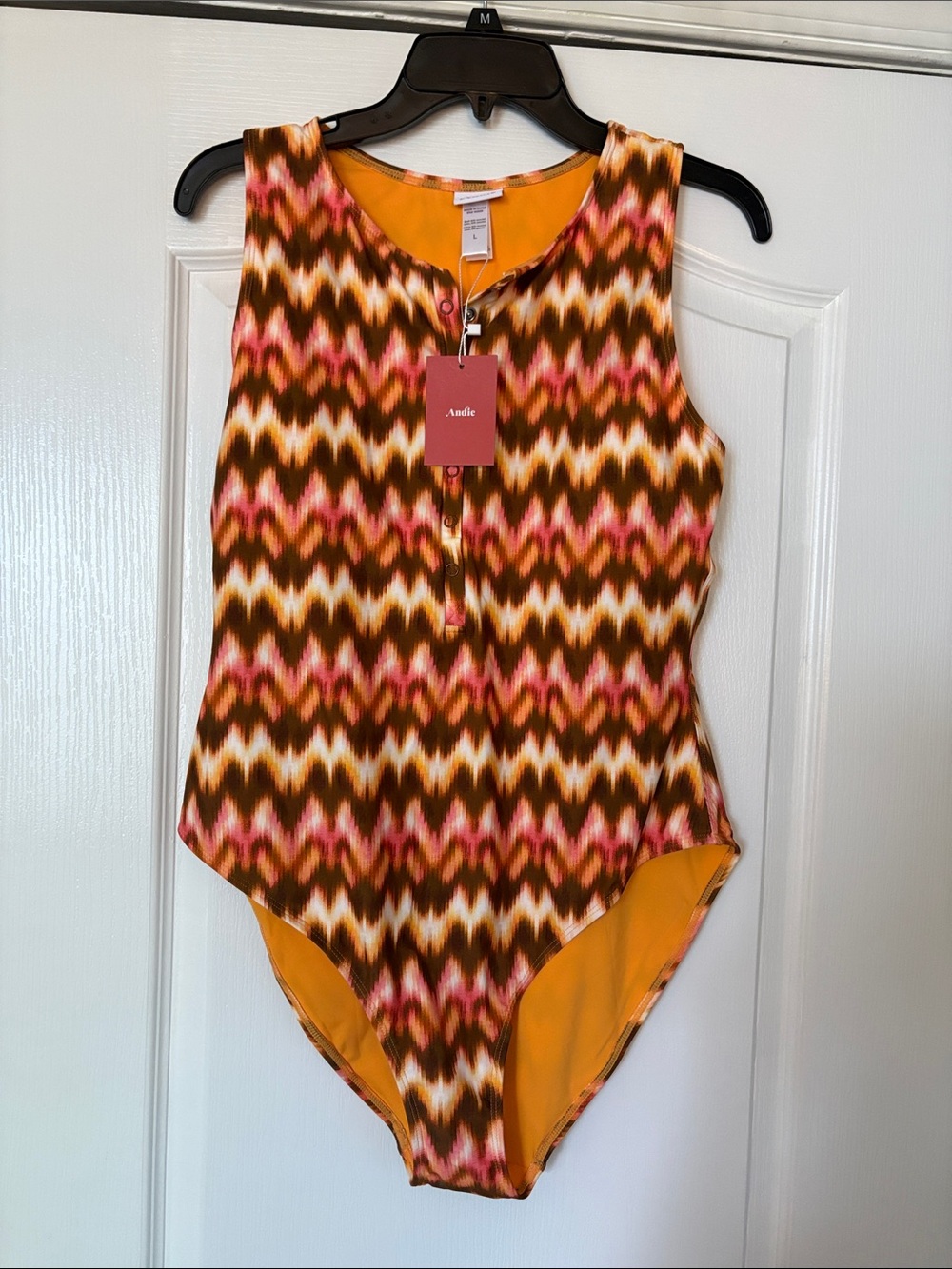 Andie Multicolor Zigzag One-Piece Swimsuit — Pink, Orange, Brown